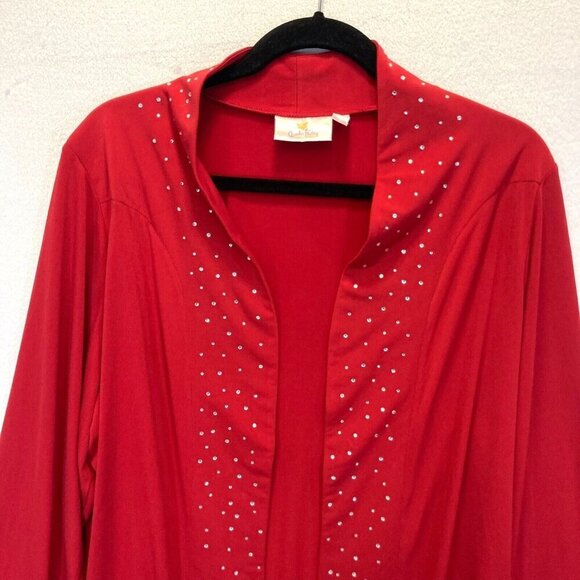 Quacker Factory Slinky Open Front Cardigan Womens 1X Rhinestone Red Long Line XL - Picture 3 of 11